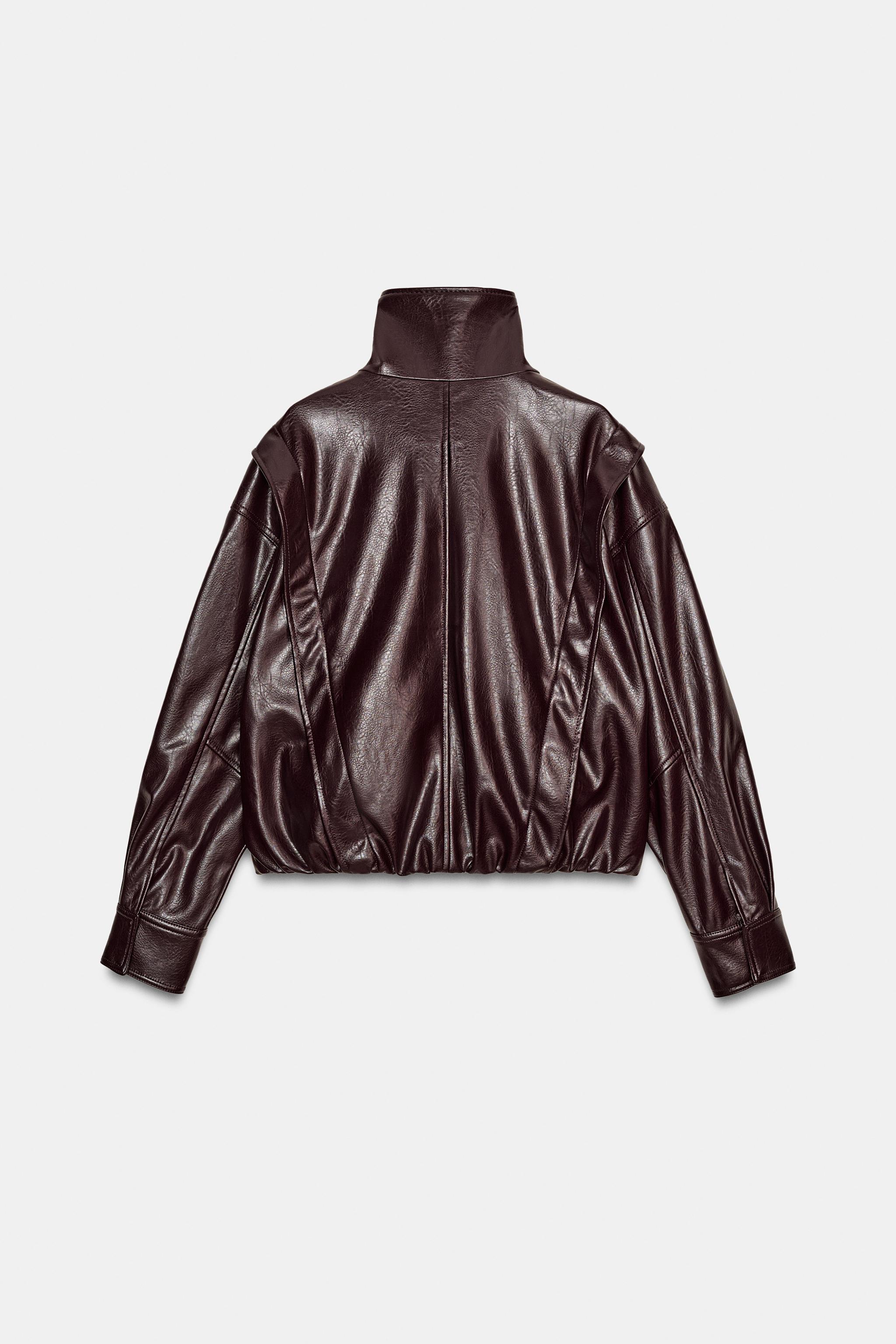FAUX LEATHER PLEATED JACKET